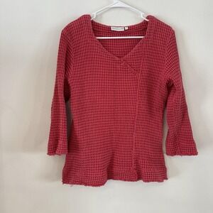 VTG Women's Lulu B Pink Waffle Knit 3/4‎ Sleeve Pieced Top 100% Cotton Beachy